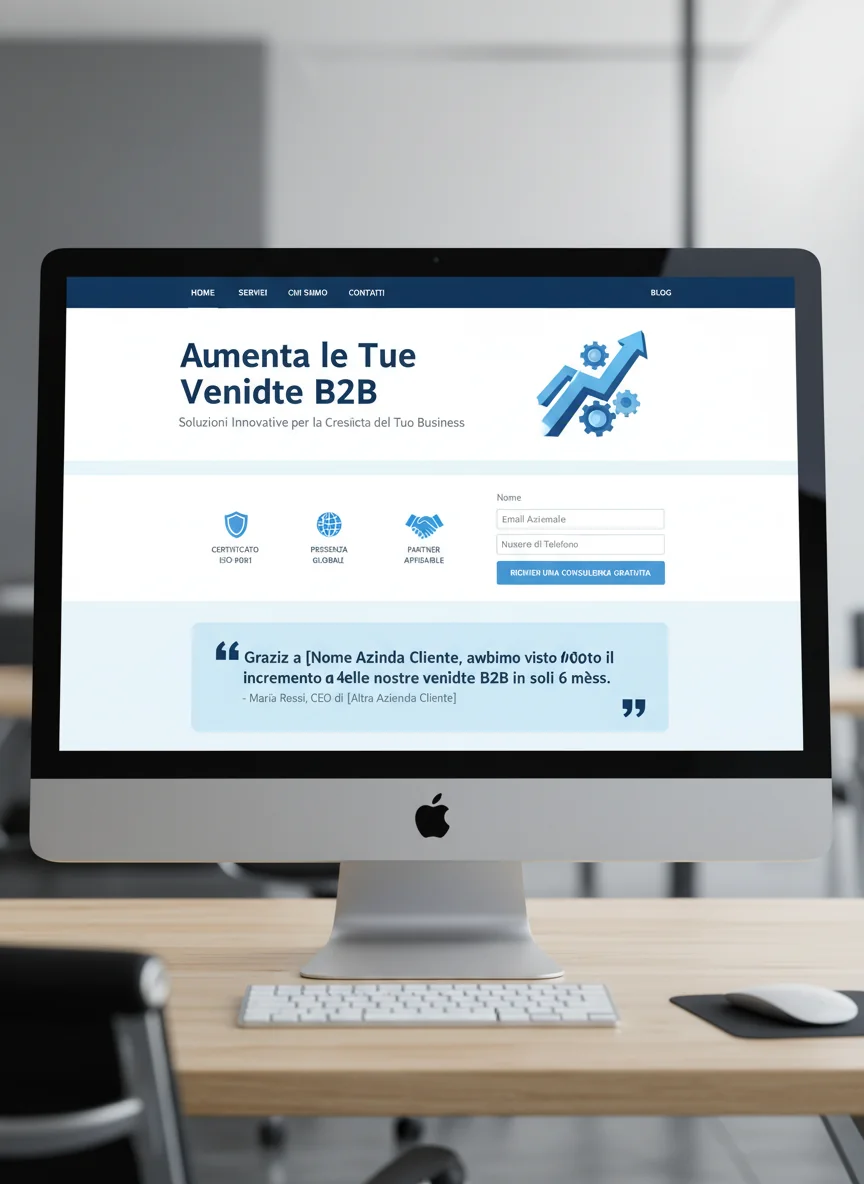 Demo landing page B2B con hero, form contatto e CTA