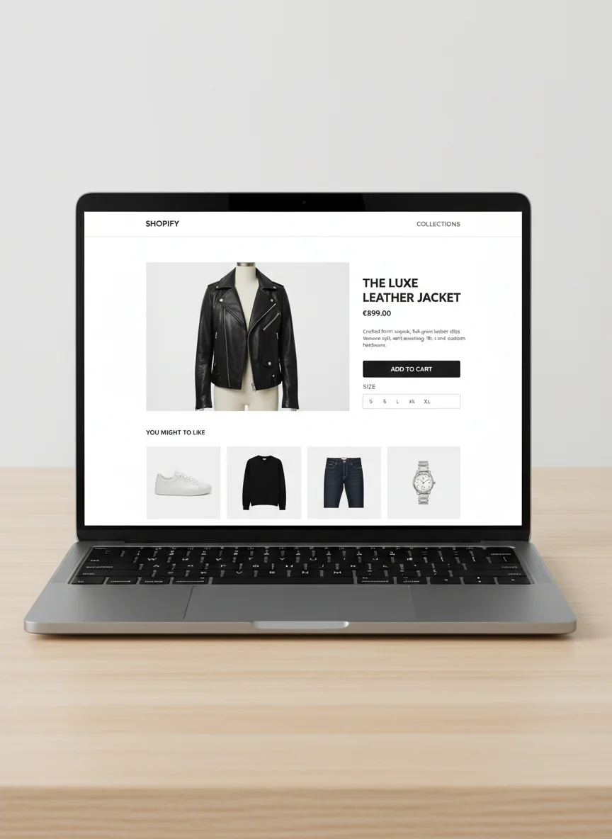 Demo pagina prodotto Shopify con galleria, benefit e pulsante acquista